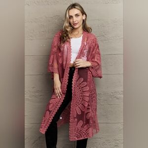 5 For $25✨️Rebellion Again Womens Small Mauve Cut Out Flower Boho CoverUp Kimono